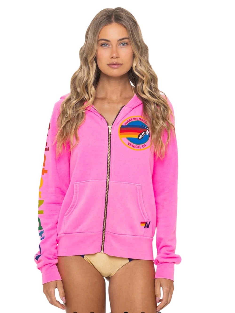 Aviator Nation Venice Hoodie Full Zip Sweatshirt Neon Pink XXL - Picture 2 of 16